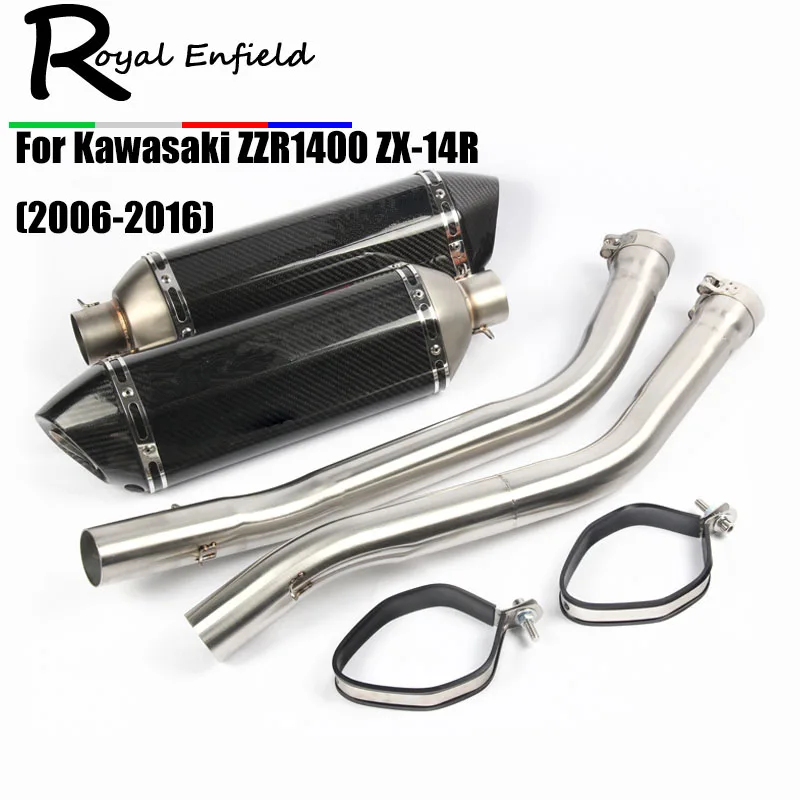 

ZX14R ZZR1400 Full System Slip On For Kawasaki ZX 14R Motorcycle Exhaust Muffler with Middle Link Pipe sticker Carbon