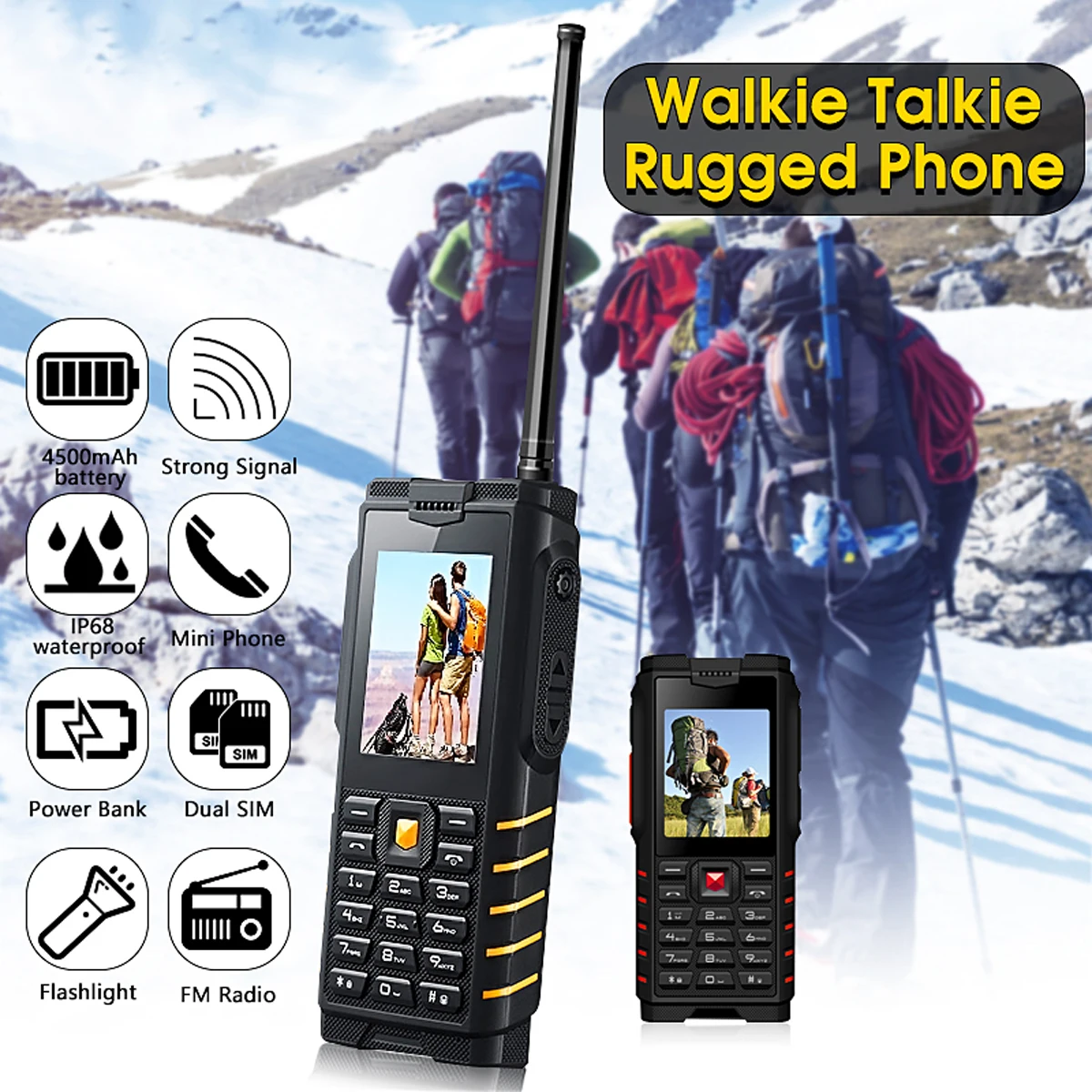

IP68 waterproof shockproof Mobile phone 4500mAh battery FM flashlight sim outdoor cell phones Multifunction