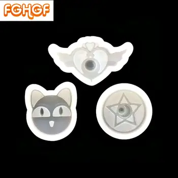 

Handmade Epoxy Resin Jewelry Magic Sailor Girl Cat Silicone Mold Star Wings Emblem Cabochone DIY Tool Decoration Accessories