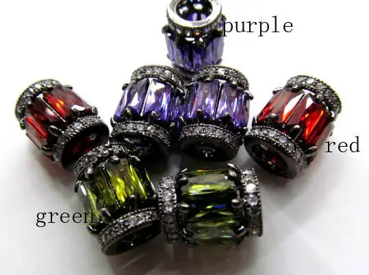 

12pcs 10x15mm Micro Pave Diamond Cubic Zicronia Drum Tube Black jet gunmtal Connector beads CZ pave