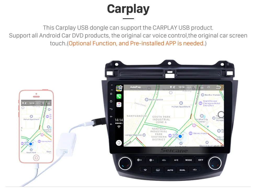 Seicane 10,1 дюймов ram 1 ГБ четырехъядерный Android 8,1 автомобильный Радио плеер gps Навигация стерео Мультимедиа для Honda Accord 7 2003-2007