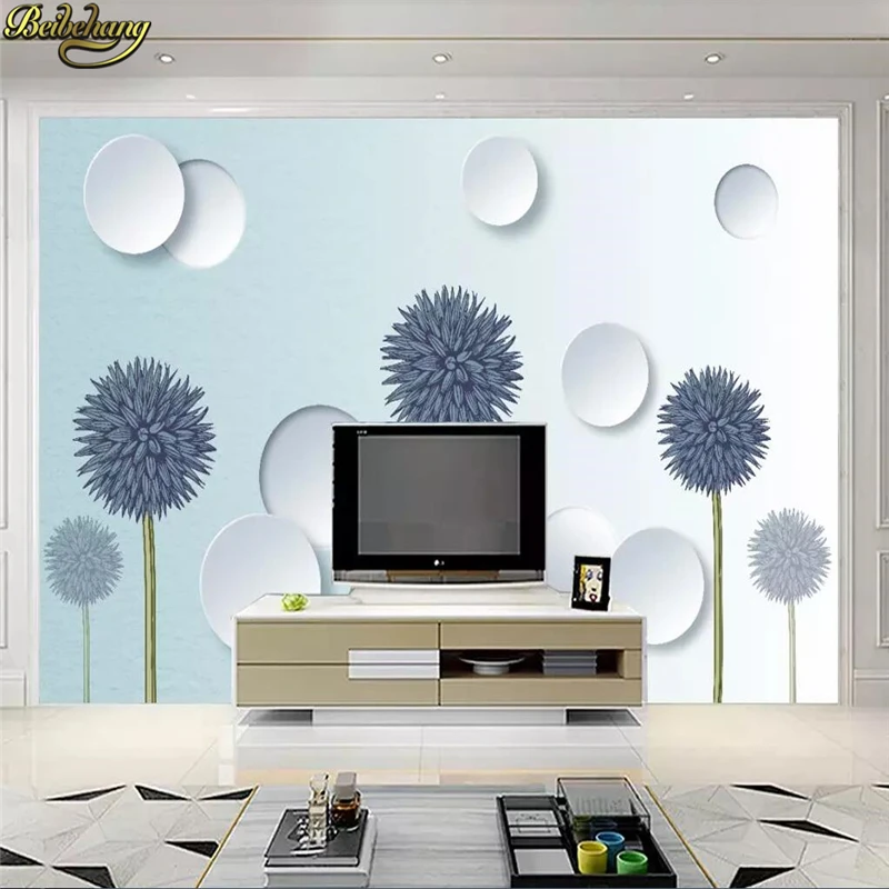 beibehang Custom 3d wallpaper mural simple modern light blue dandelion circle 3D solid background wall papers home decor