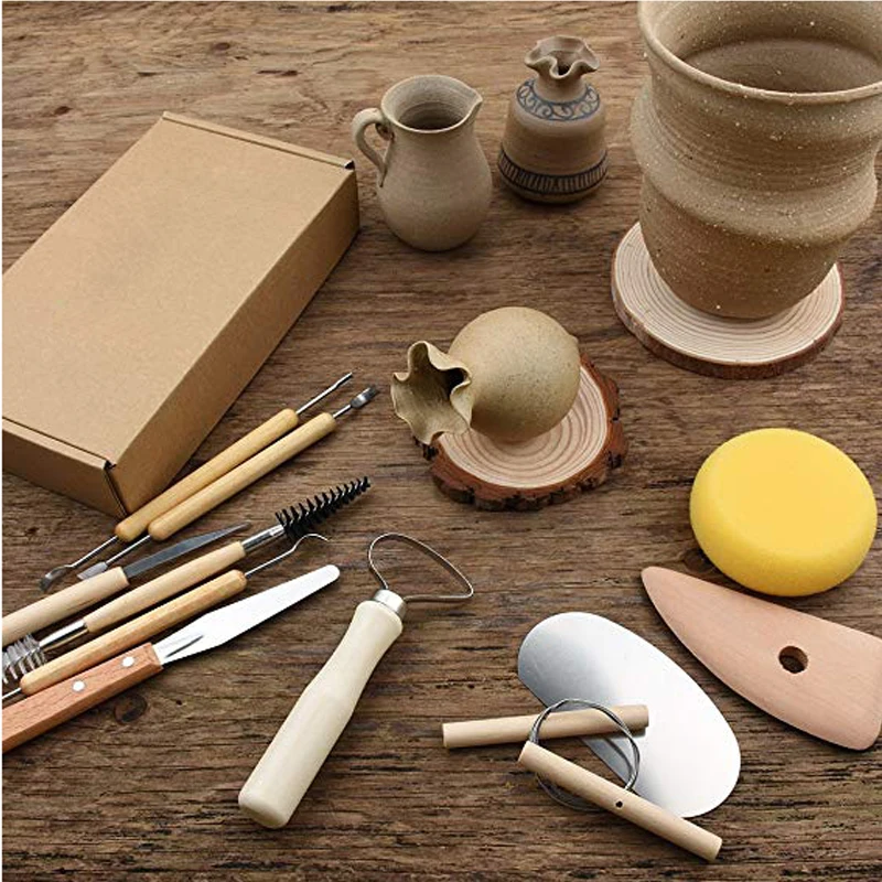 thin paint brush Pottery Tools Clay Sculpting Tool Set Wooden Handle Pottery Carving Tool Set Pottery Ceramics Fimo Modeling Carving Tool Kit sponge paint roller