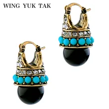 Крыло ЮК Марка так Серьги Винтаж круглый черный дворец Ювелирные изделия из кристаллов модные брендовые Серьги-гвоздики для Для женщин инновационные Bijoux