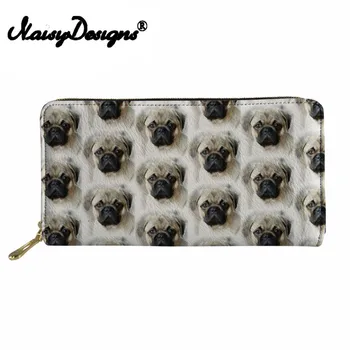 

Noisydesigns Women purses canta Credit Card Cluth Thin Pu Leather Phone Purse Cash Holder Females Cute Pug Dog Design Money Bag