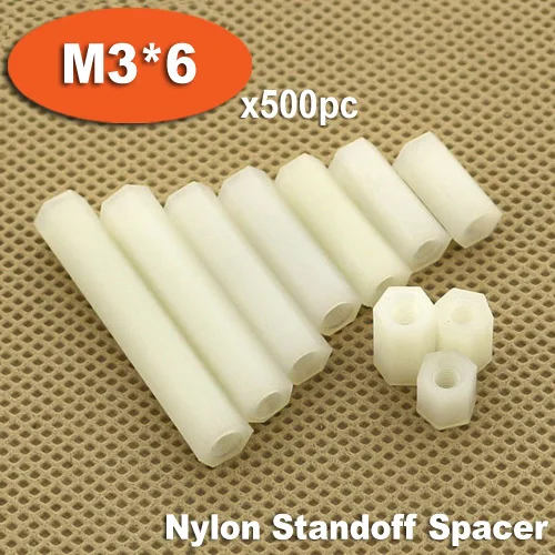 

500pcs M3 x 6mm White Plastic Nylon Hexagon Hex Female Thread Nuts Standoff Spacer Pillars