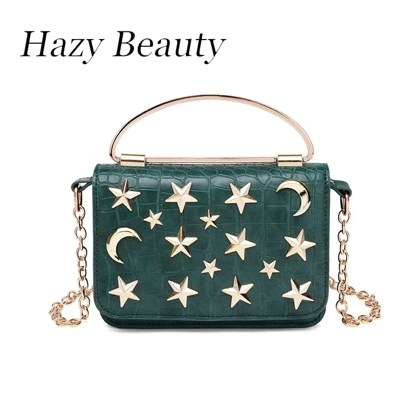 

Hazy beauty moon and star women frame handbag easy chic lady shoulder bag stone style leather girls cross body bags hot DH982