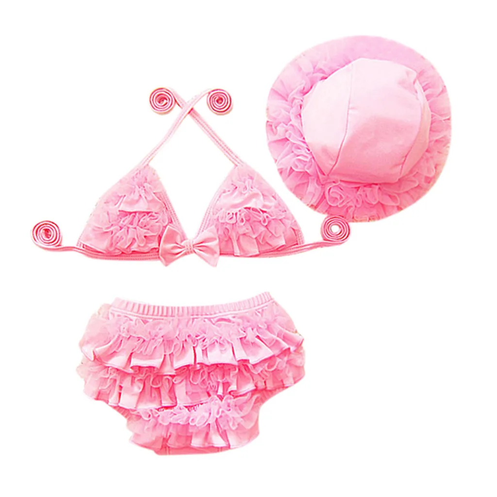 SAGACE/милый комплект из 3 предметов; детское бикини с бантом для девочек; раздельный купальник для маленьких девочек; купальный костюм из двух предметов для маленьких девочек; детский костюм - Цвет: Розовый