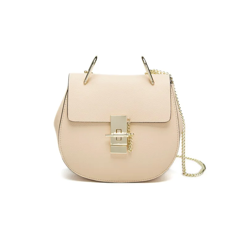

Real genuine leather circular bags high quality shoulder crossbody bag for women famous brand designer solid chain bag with logo