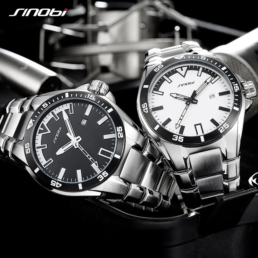 SINOBI Mens Quartz Mens Watch Full Steel Male Fashoin Military Male Wrist Watches Man Luminous Hand