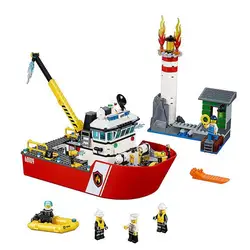 10830 город пожарная лодка корабль Спасательная команда фигурные блоки Рождественский подарок Строительные кирпичи игрушки для детей