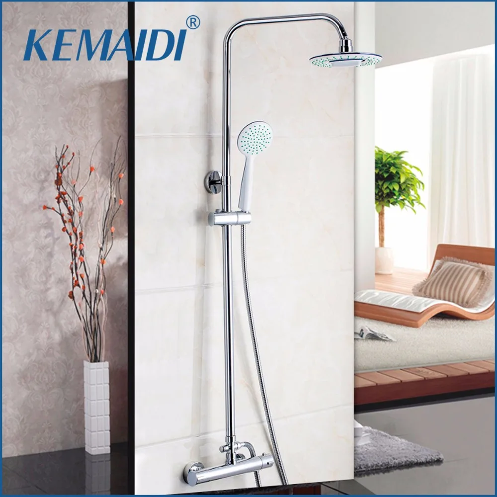 

KEMAIDI Good Quality Two Handle Thermostat Faucet Anti-scald Bathroom Rainfall Bath Shower Mixers with Hand Shower Bathroom Set