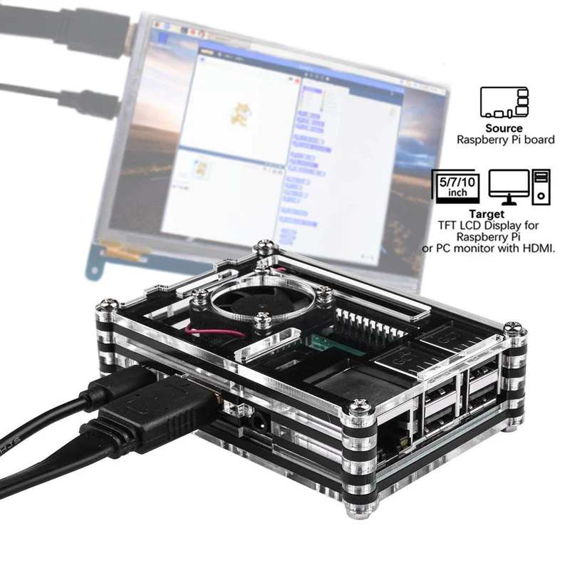 Aokin для Raspberry Pi 3b+ Чехол 9 слоев акриловая коробка чехол с охлаждающим вентилятором для Raspberry Pi 3 Model B чехол Горячая Распродажа