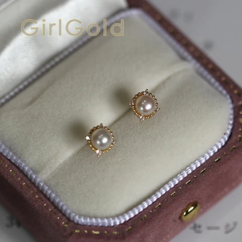9K твердые золотые жемчужные хрустальные серьги-гвоздики мини Изящные женские Минимальный простой стиль подарок подружки невесты