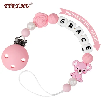 

TYRY.HU Personalised Name Teething Dummy Clips Soother Pacifier Chain Holder Silicone Koala Beads BPA Free For Baby Shower Gift