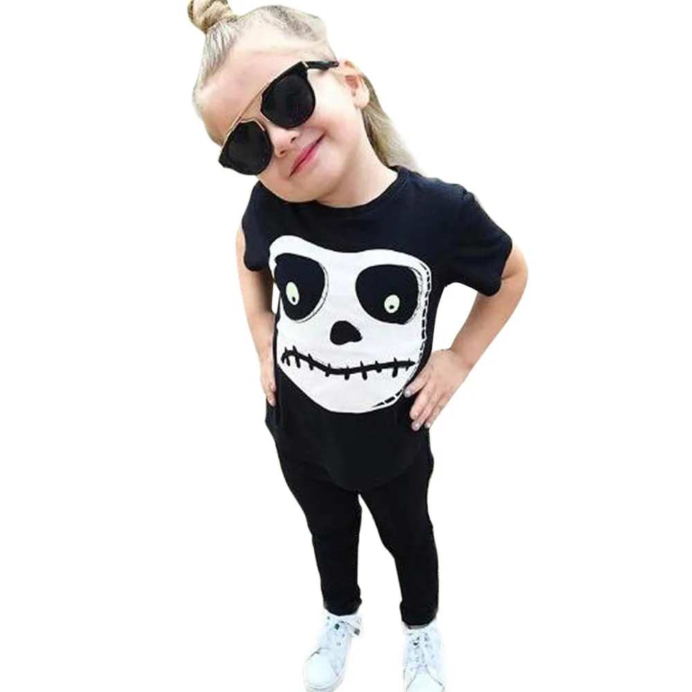 

Halloween Baby Cotton Clothing Set Toddler Baby Boys Girls Skull Print Tops Pants Halloween Costume Outfits Set