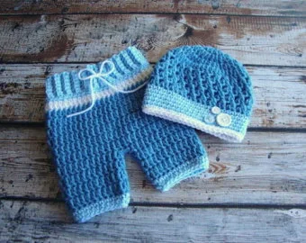 Новорожденный фото реквизит-ручная работа вязание крючком детская синяя шапка и брюки детские комплекты для малышей NB-3MONTH