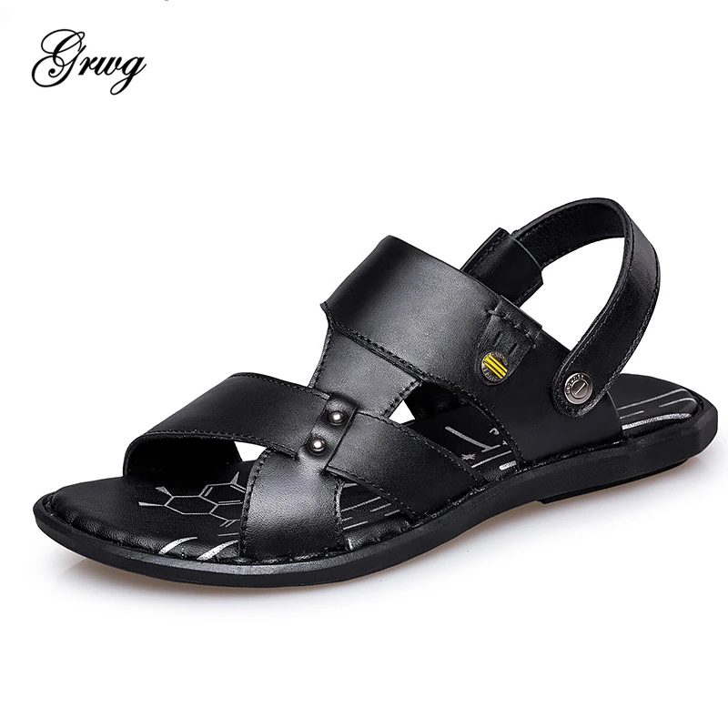 

GRWG Hot Sale New Fashion Summer Leisure Beach Men Shoes High Quality Leather Sandals Big Size Men's Sandals Size 38-46