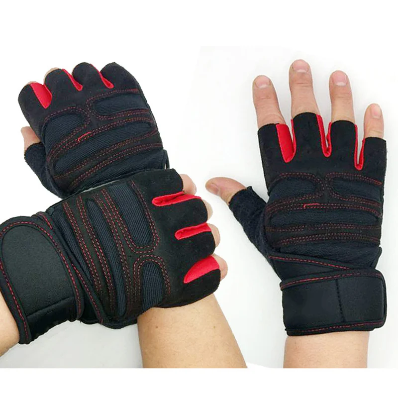 Новые мужские и женские перчатки для спортзала с поддержкой запястья для тренировки фитнеса тяжелой атлетики BN99 - Цвет: red