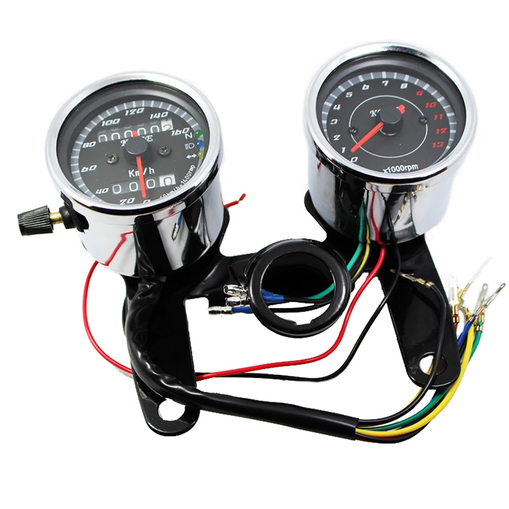 Chrome Motorcycle Speedometer Tachometer Set 0160km/h Odometer Tacho