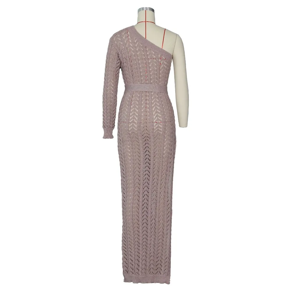 JRRY Sexy High Slit Knitted Dress One Shoulder Hollow Out Women Crochet Dresses  Long Crocheted Beach Dress Vestidos vintage clothing stores