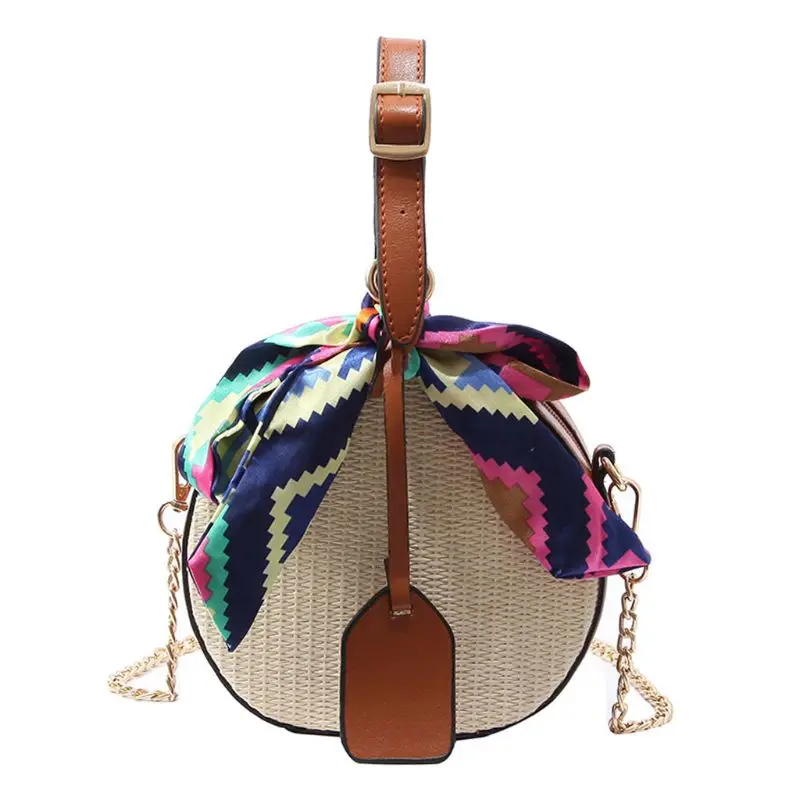

2019 Fashion Women Straw Small Handbag Satchel Messenger Crossbody Shoulder Bag Tote Purse With Scarf Leather Strap