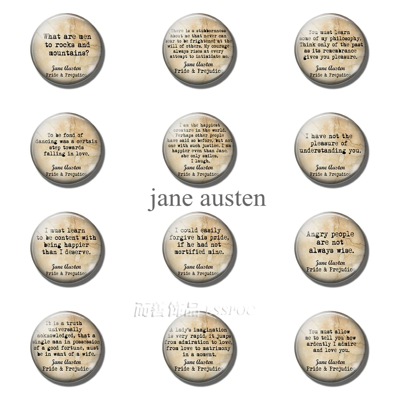 

12pcs/lot Jane Austen Pride and Prejudice Quote 25 MM Glass Cabochon DIY Pendant Jewelry Finding & Components