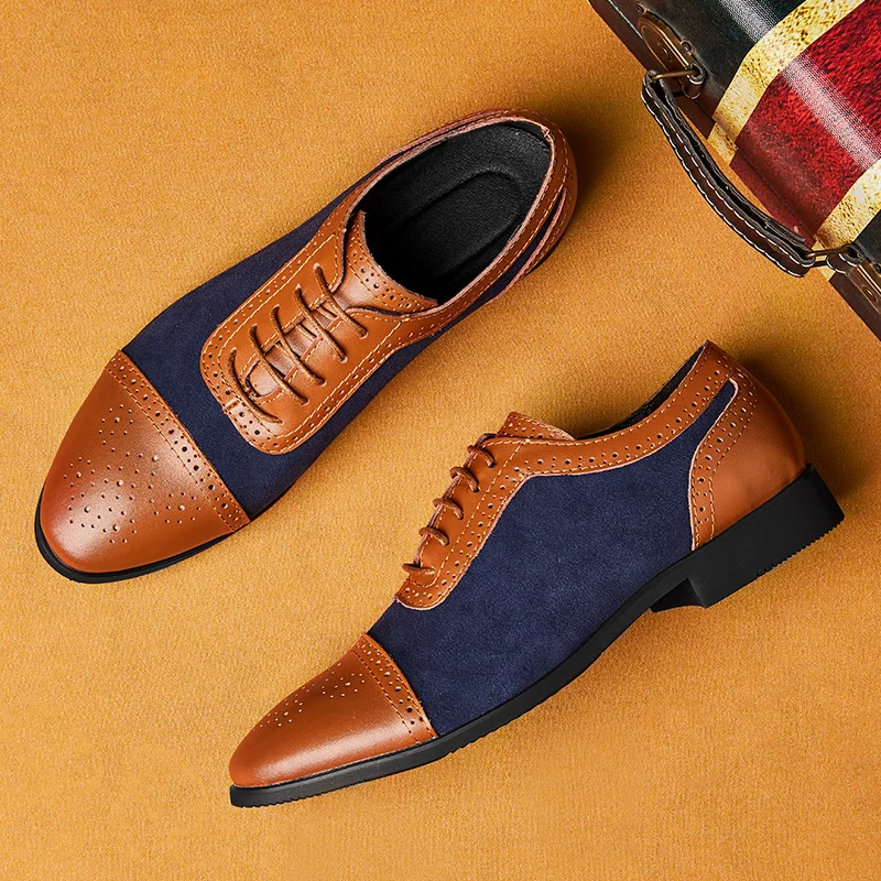 Homem Tosjc Escritório Vaca Homens Casamento Para Qualidade Pontas blue Brown Oxfords Vestido Black Dedo Pé Sapatos Derby Mens Formais Do De Negócios yellow Camurça Brown Brogue UFrTUwq