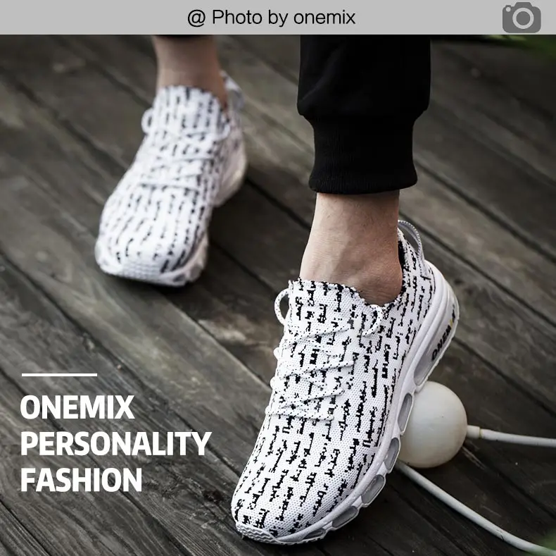 Onemix мужская обувь для бега легкие кроссовки мужские трикотажное платье вамп амортизационная Подушечка для бега на открытом воздухе прогулочная черно-белая