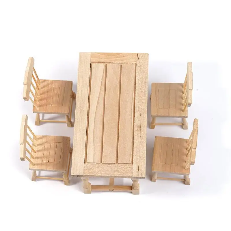الخشب دمية 5 قطعة/المجموعة عادي الجدول و الخشب كرسي خزينة ملابس خشبية الطفل المنمنمات اكسسوارات الأطفال Diy دمية ديكور لعبة