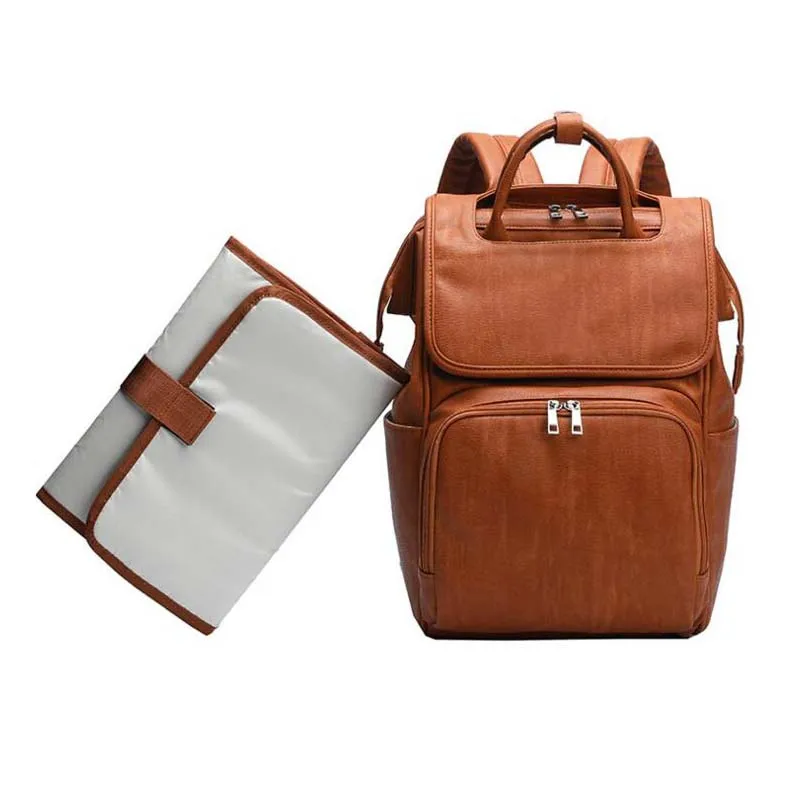 

New Pu skin Mummy bag backpack large capacity multi-function diaper bag can baby stroller bag three bottle insulation bag tote