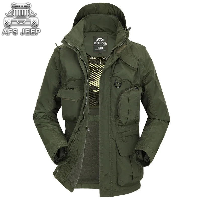 

Men Jacket Autumn Winter Thin Style European and American New 2018 Sleeves Detachable Plus Size Fur Inside velvet Brand AFS JEEP