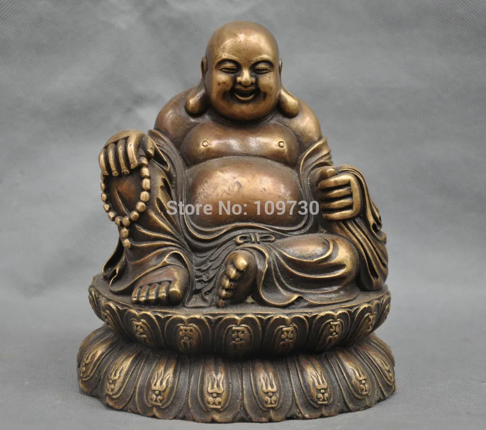 bir 001897 7'' China Buddhism Happy Maitreya Buddha Sit hand Hold Beads Bronze Statue | Дом и сад
