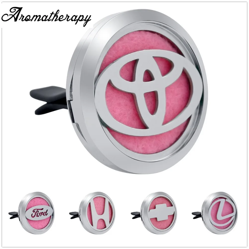

Car Logos Essential Oil Car perfume Vent Clip 316L Stainless Steel diffuser Magnetic locket with 10p Pads as Christmas Gift