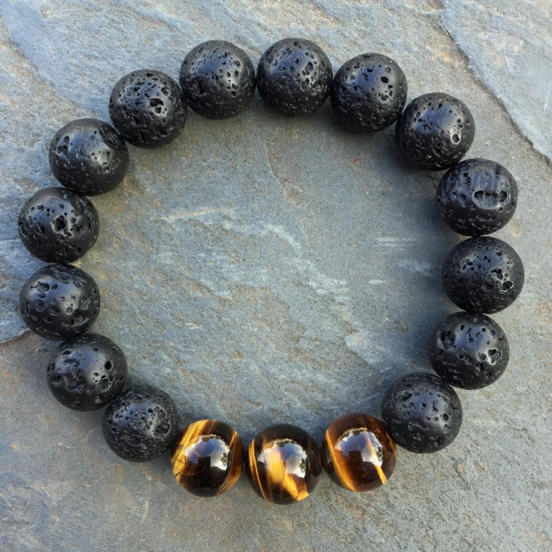 Mcllroy Diy Trendy Bracelets For Men Black Lave Stone Northskull Men Bracelets Lava Stone & Tiger Eyes Stone Jewelry Gift
