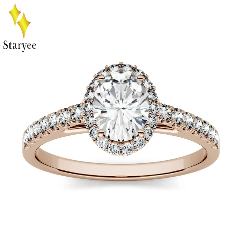 

Certified 18K Solid Rose Gold Oval DEF Brilliant 0.9ctw Moissanite Halo Engagement Rings Lab Diamond Band For Women Fine Jewelry