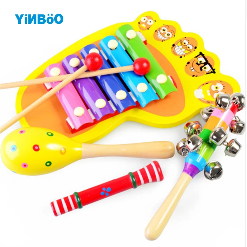 Bebe Hochet Anneau En Bois Musical Ensemble Clochette Bebe Jouets Instruments De Musique 0 12 Mois Colore Musique L Education Jouet En Bois Aliexpress