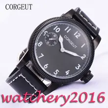 Sport 45mm Corgeut black dial PVD case white marks Mechanical Wristwatch6497 hand winding movement men’s Mechanical Wristwatches
