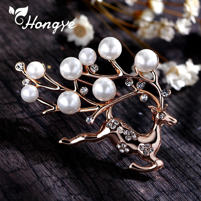 

Hongye Shell Pearl Freshwater Brooch Pin Women Designer Deer Animal Brooch Jewel Silver Brooches Quality Alloy Scarf Pin Brooch