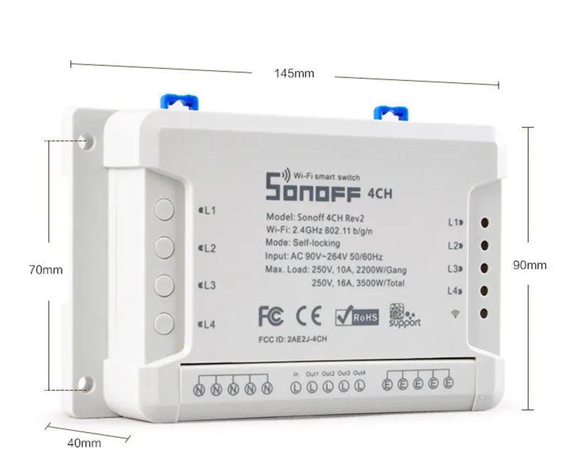 Sonoff 4ch R2 Smart коммутатор 4 Каналы 433 МГц 2,4G Wi-Fi пульт дистанционного Управление умная Автоматизация модули 10A дома Приспособления