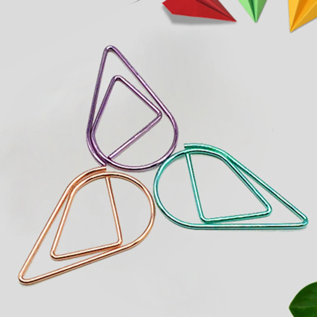 

10PCS Random Color Water Drop Paper Clip Metal Bookmarks Book Memo Label Gift Student Stationery