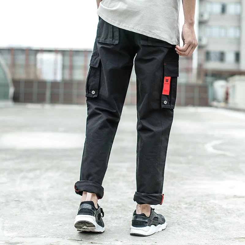 Black Color Fashion Men's Jeans Casual Pants Black Color Loose Fit Cotton Leisure Trousers Brand Big Pocket Cargo Pants Men