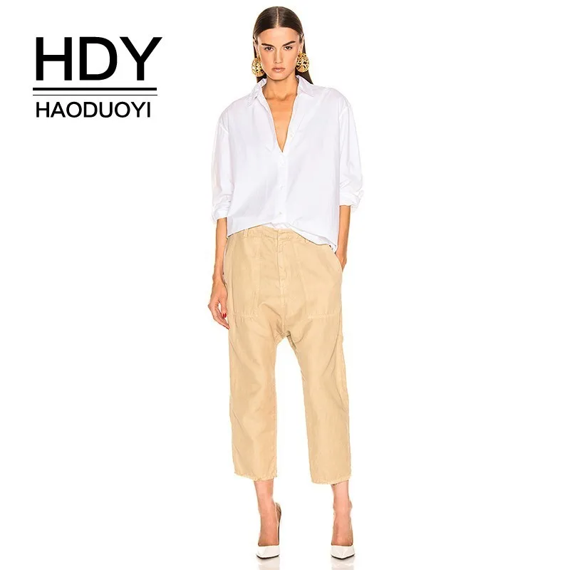 Женская рубашка HDY Haoduoyi белая Базовая футболка с вырезом на боку 2019 |