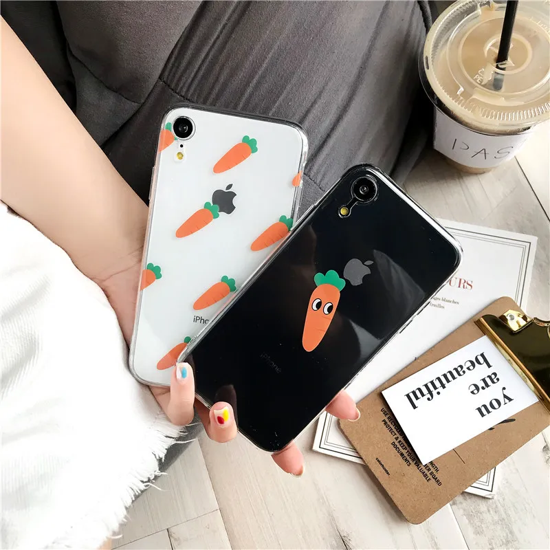 

Cute carrot transparent phone case For iPhone 7 Case 6 6s 6 Plus 7 Plus X iPhone 8 cover XS iPhone XR lovely Korean case XS MAX