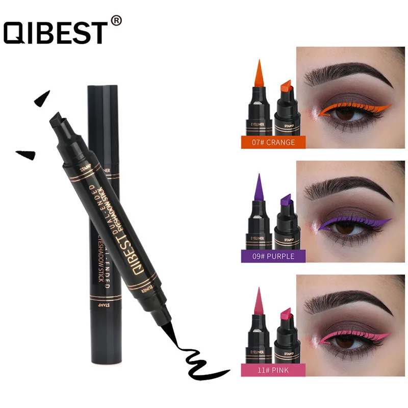 Двухсторонняя цветная подводка для глаз QIBEST с маркером быстросохнущая