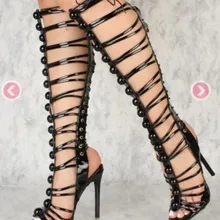 Г. пикантные модные женские сапоги до колена Летние босоножки на тонком каблуке женские ботинки большие ботинки с шипами Дамская модельная обувь с открытым носком