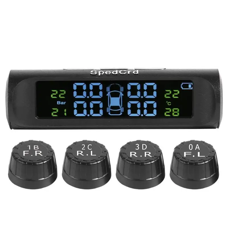 

Solar Power USB TPMS Car Tire Pressure Monitoring System LCD 4 External Internal Sensors for VW Toyota SUV Temperature Warning
