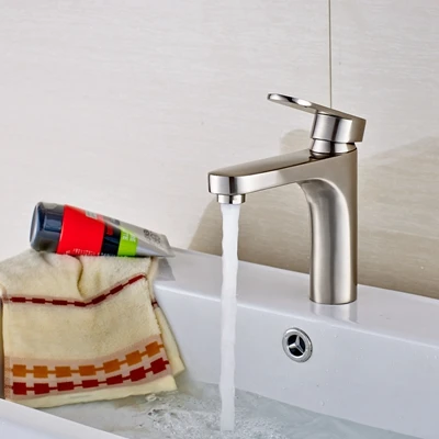 

Modern Deck Mounted Brushed Nickle Bathroom Sink Basin Faucet Hot And Cold Water Mixer Tap Faucet