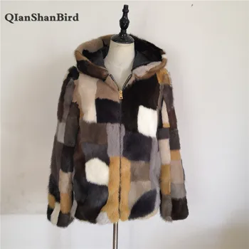 

2018 women's winter coat natural mink fur coat fashion color mink fur cap with long sleeve warm thickening