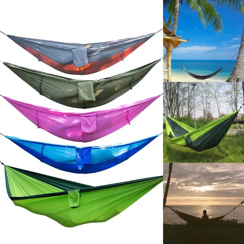

260x140cm Camping Hammock With Mosquito Net Outdoor Camping Mosquito Net Nylon Hammock Hanging Bed Sleeping Swing For Travel Kit